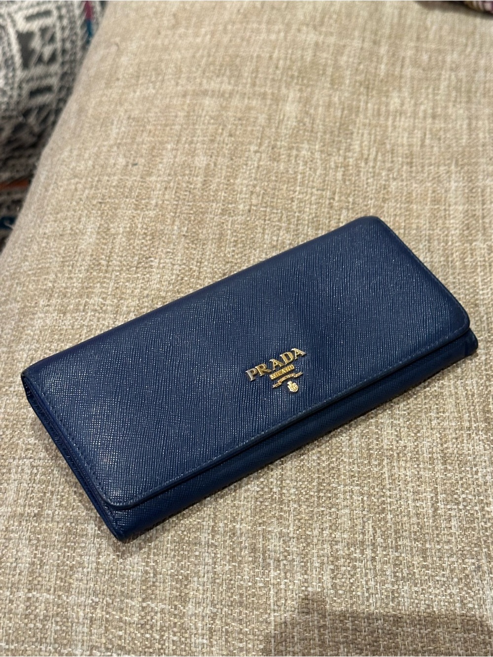 Prada Navy Blue Saffiano Leather Long Wallet